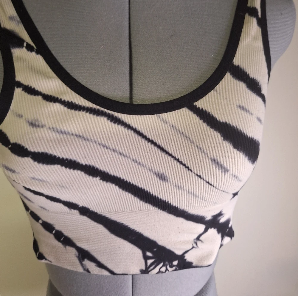 Stylish Black and Cream Women's Cropped Top. Size Med